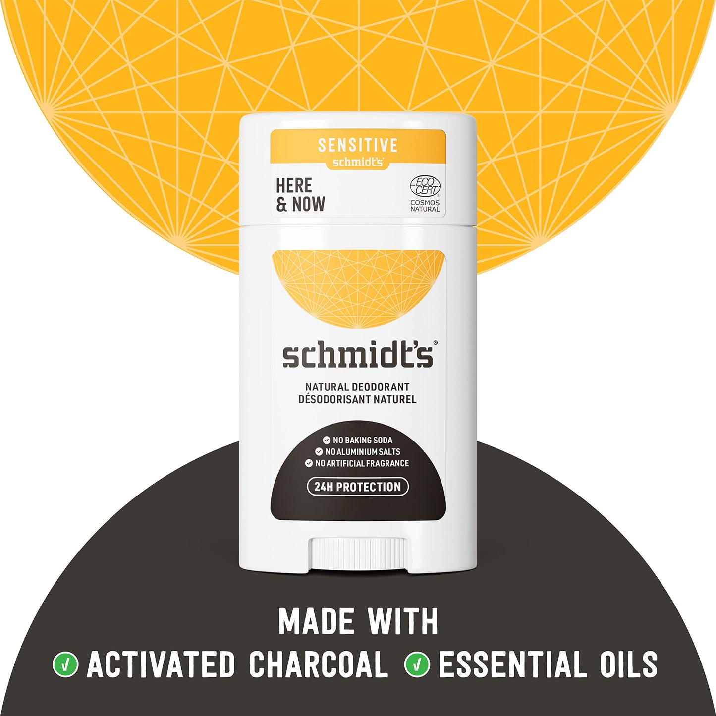Schmidt's Aluminum Free Natural Deodorant for Women and Men, Here + Now for Sensitive Skin with 24 Hour Odor Protection, Certified Cruelty Free, Vegan Deodorant,3.25 Ounce (Pack of 3)