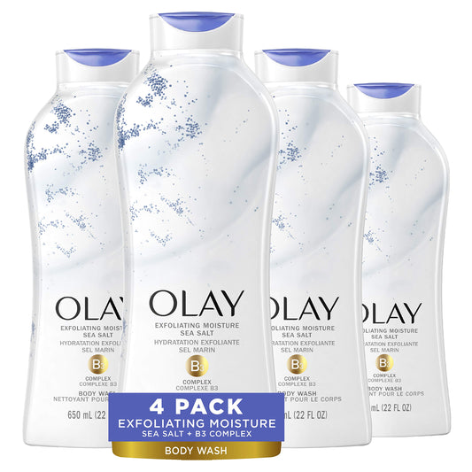 Olay Daily Exfoliating with Sea Salts Body Wash, 22 oz, (4 Count)