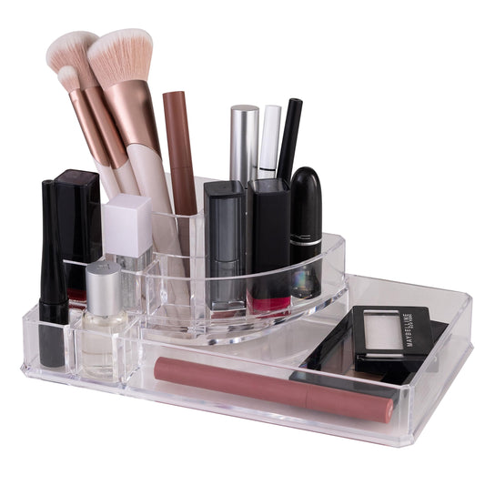 Simplify Cosmetic Organizer - Acrylic Holder for Makeup, Brush, Jewelry, Lipstick - Clear Color - 8 Sections - 8.78" x 5.04" x 3.15
