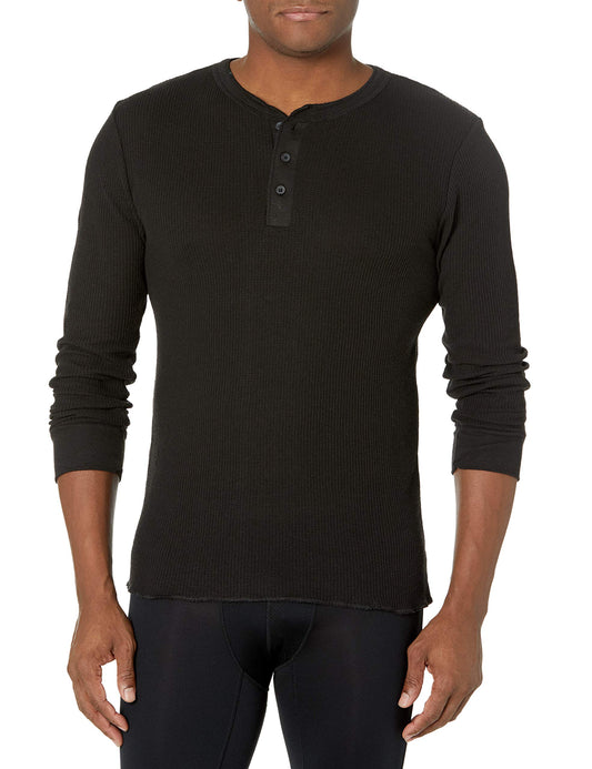 Fruit of the Loom Men's Classic Midweight Waffle Thermal Henley Top, Black Soot, X-Large