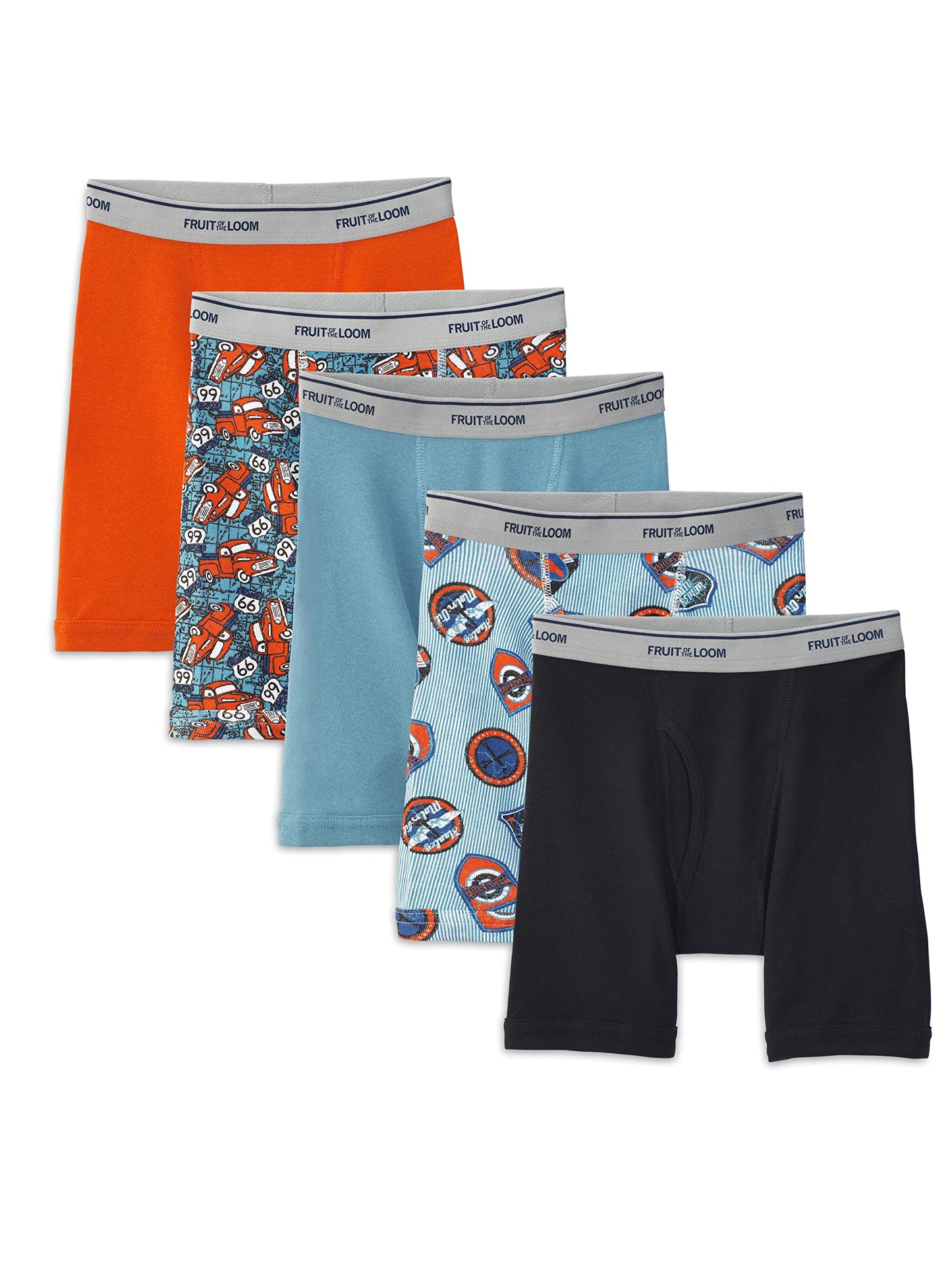 Fruit of the Loom boys (Assorted Colors) Boxer Briefs, Traditional Fly - 5 Pack Solids, Large US