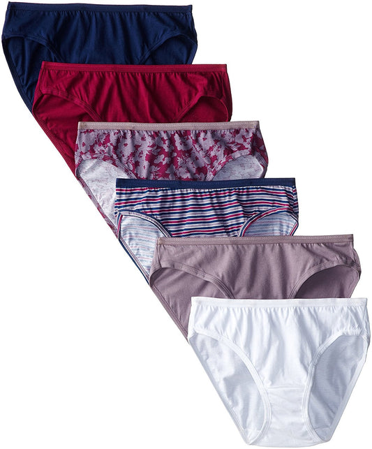 Fruit of the Loom Women's 6-Pack White Cotton Bikini Panties (10, Assorted)