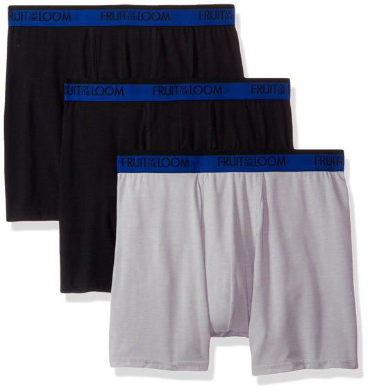 Fruit of the Loom Men's 3-Pack Premium Cool Blend Boxer Brief, Black/Gray, X-Large