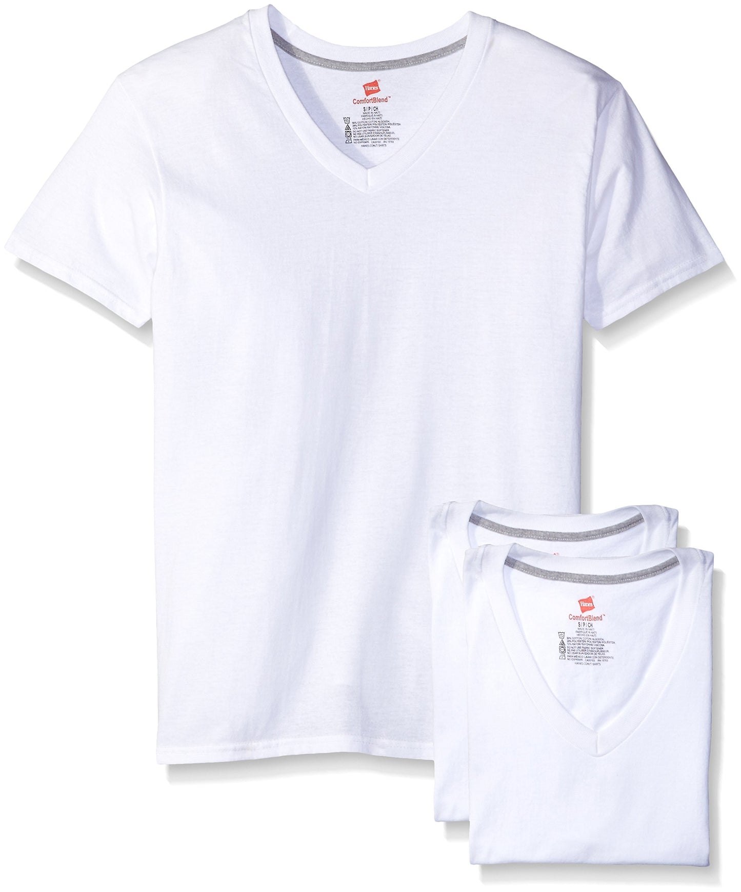 Hanes Men's 3-Pack Comfort Blend V-Neck Undershirt, White, Large