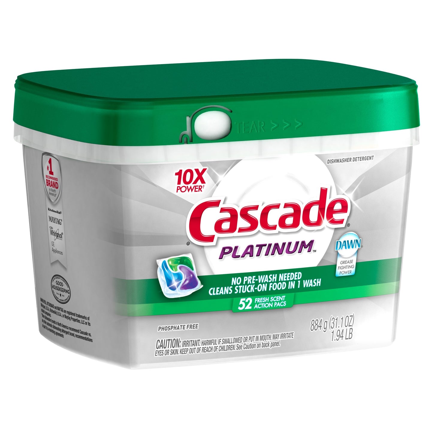 Cascade Platinum ActionPacs Dishwasher Detergent Fresh Scent 52 Count