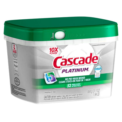 Cascade Platinum ActionPacs Dishwasher Detergent Fresh Scent 52 Count