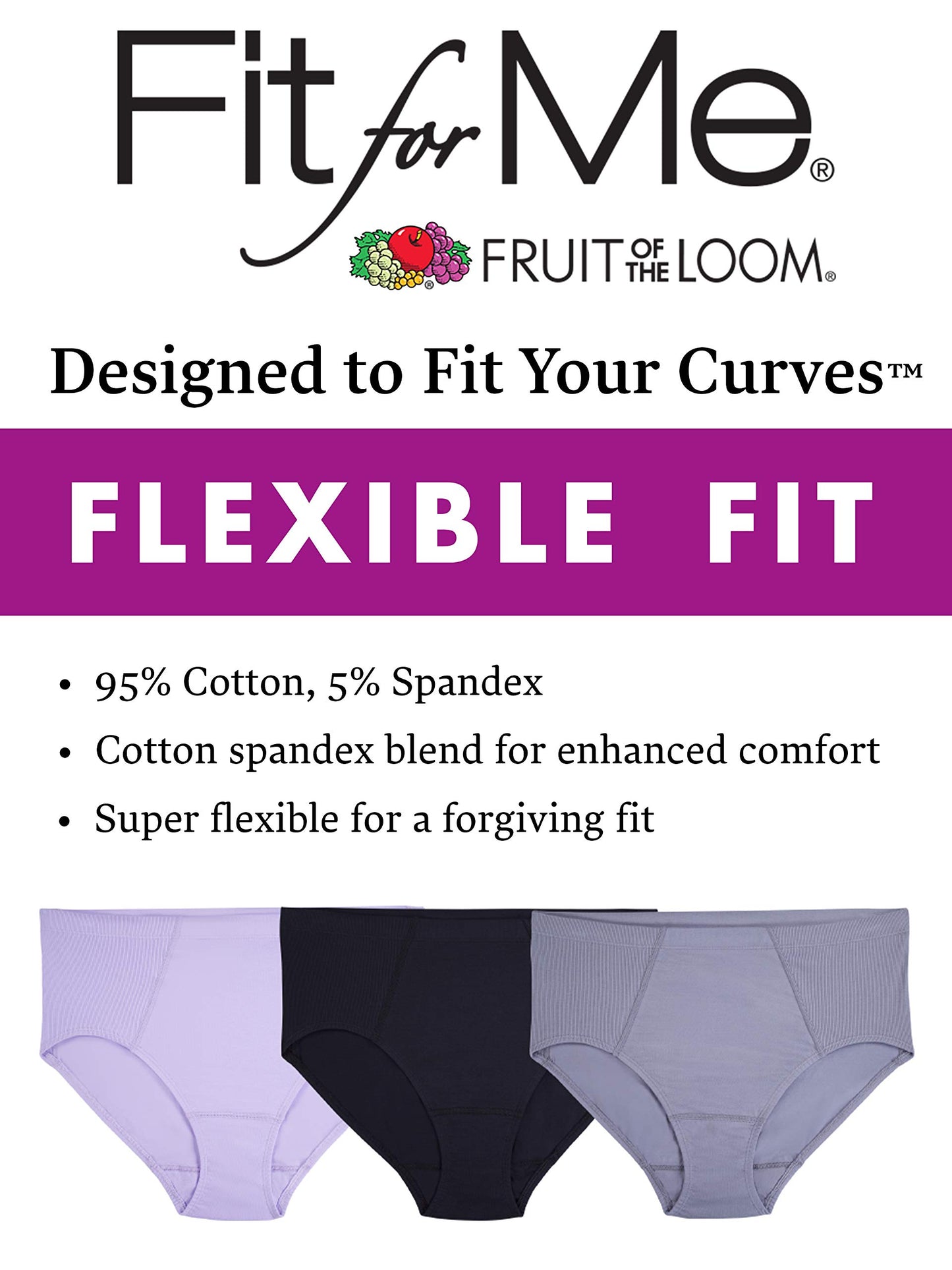 Fruit of the Loom womens Fit for Me Plus Size Underwear Briefs, Brief - Flexible Fit Assorted, 13 US