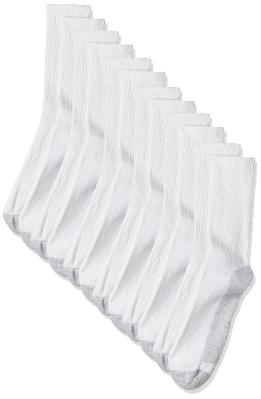 Hanes Men's Cushion Crew Socks, White, 12-14 (Shoe Size 13-15) (Pack of 6)