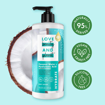 Love Beauty And Planet Lotion - Moisturizing Coconut Lotion with Hyaluronic Acid, Natural Body Lotion for Women, Dry Skin Lotion Scented with Mimosa Flower Extract, 16 Fl Oz (Pack of 2)