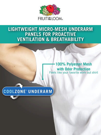 Fruit of the Loom Men's Eversoft Cotton Stay Tucked Crew T-Shirt, Regular-3 Pack White-Micro Mesh Coolzone Underarm, x_l
