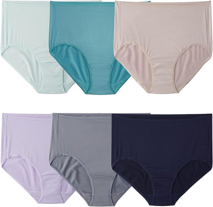Fruit Of The Loom Womens Breathable Underwear, Moisture Wicking Keeps You Cool & Comfortable, Available In Plus Size Briefs, Micro Mesh - Low Rise Brief - 6 Pack - Colors May Vary, 10 US