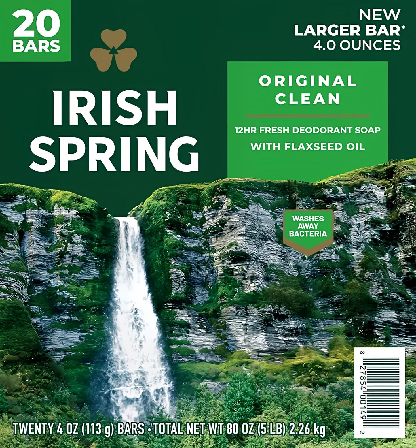 Irish Spring Original Deodorant Soap, Unisex, 3.75 oz (20 Bar)