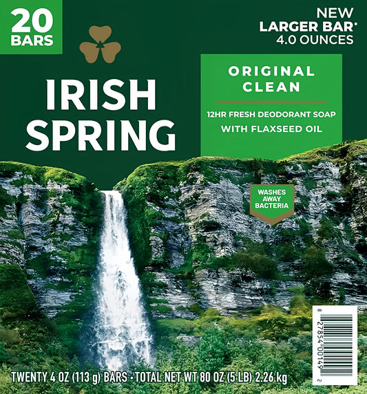 Irish Spring Original Deodorant Soap, Unisex, 3.75 oz (20 Bar)
