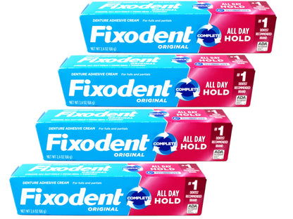 Fixodent Denture Adhesive Cream 4 Count, 2.4 Ounce Each