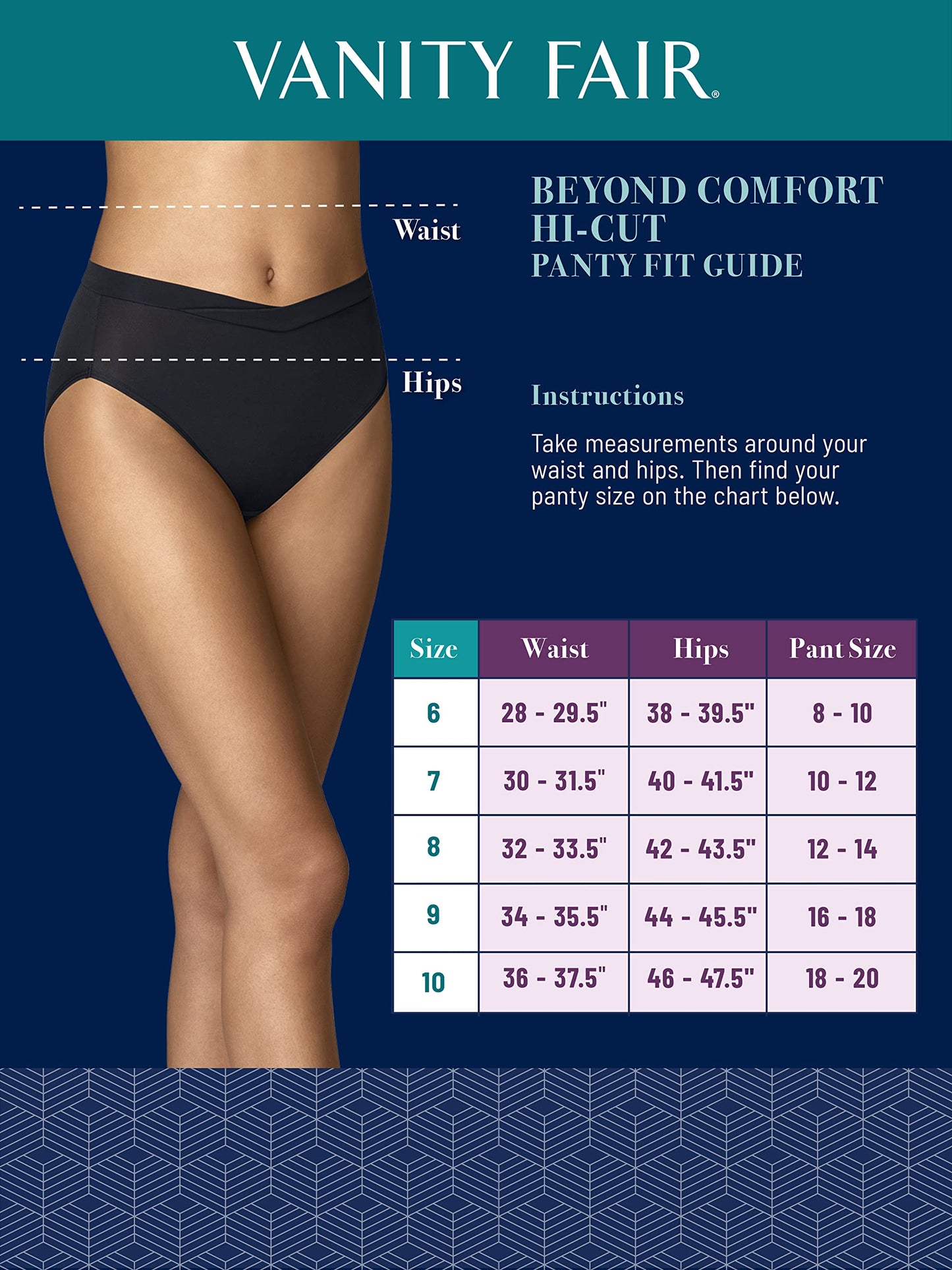 Vanity Fair Women's Beyond Comfort Hi Cut Panties, Seamless Waist-Black, 9