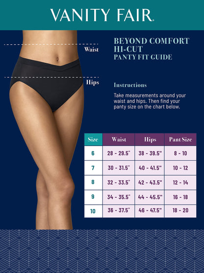 Vanity Fair Women's Beyond Comfort Hi Cut Panties, Seamless Waist-Black, 9