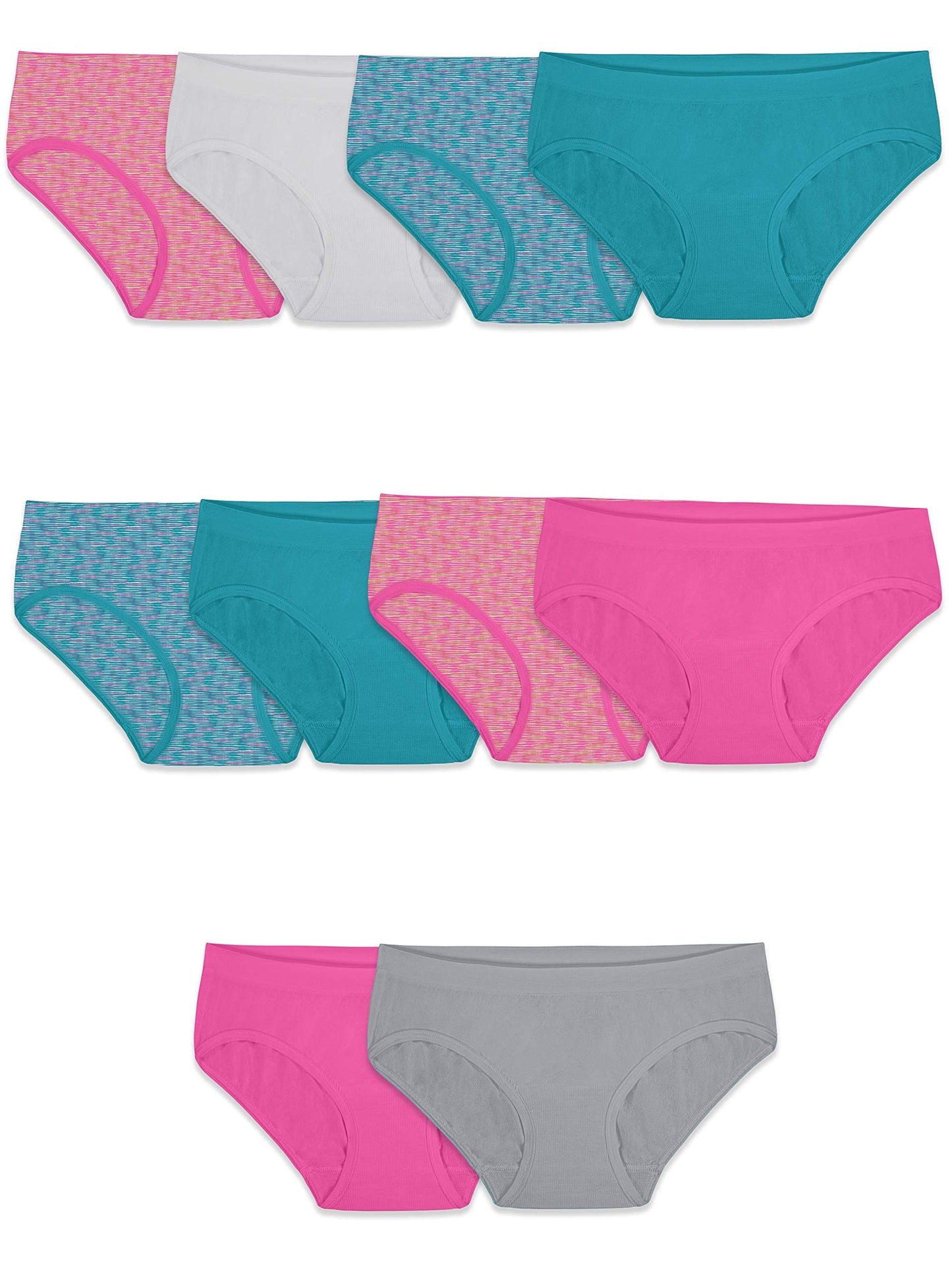 Fruit of the Loom Girls' Seamless Underwear Multipack, Hipster-10 Pack-Assorted, 6/8