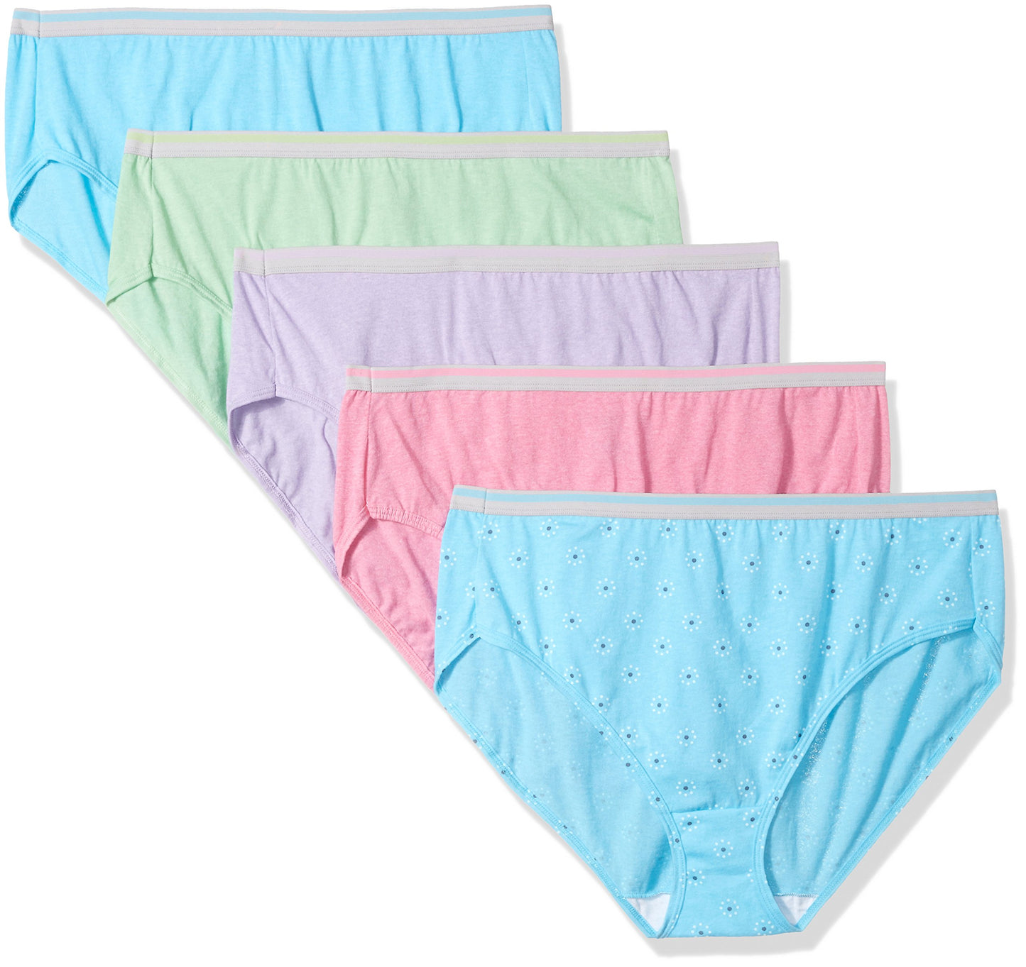 FOL Women's Plus Size Fit For Me 5Pack Cotton Hi Cut Panties, Assorted, 12