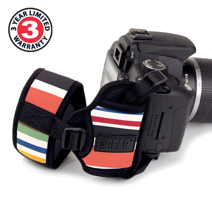 USA GEAR DualGRIP Professional Grip Camera Hand Strap with Neoprene Design and Metal Plate - Compatible with Canon, Fujifilm, Nikon, Sony, and More DSLR, Mirrorless, Point & Shoot Cameras (Striped)