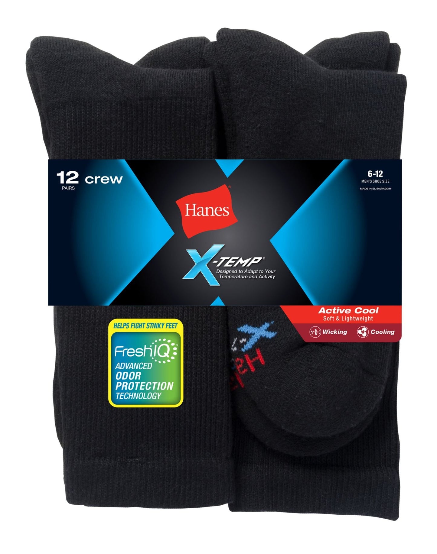 Hanes Men's FreshIQ X-Temp Active Cool Big and Tall Crew Socks 12-Pack