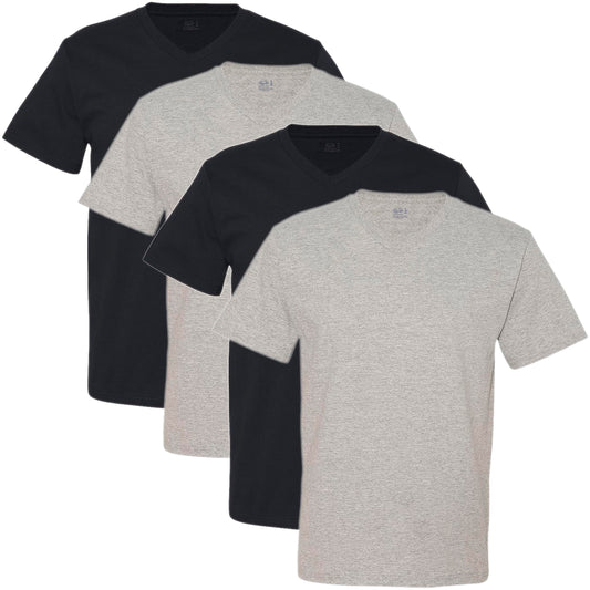 Fruit of the Loom Men's Extended Sizes V-Neck T-Shirt, Black/Gray, XXX-Large(Pack of 4)