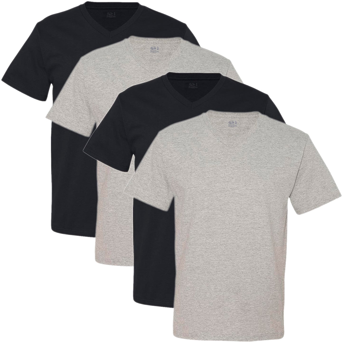 Fruit of the Loom Men's Extended Sizes V-Neck T-Shirt, Black/Gray, XXX-Large(Pack of 4)