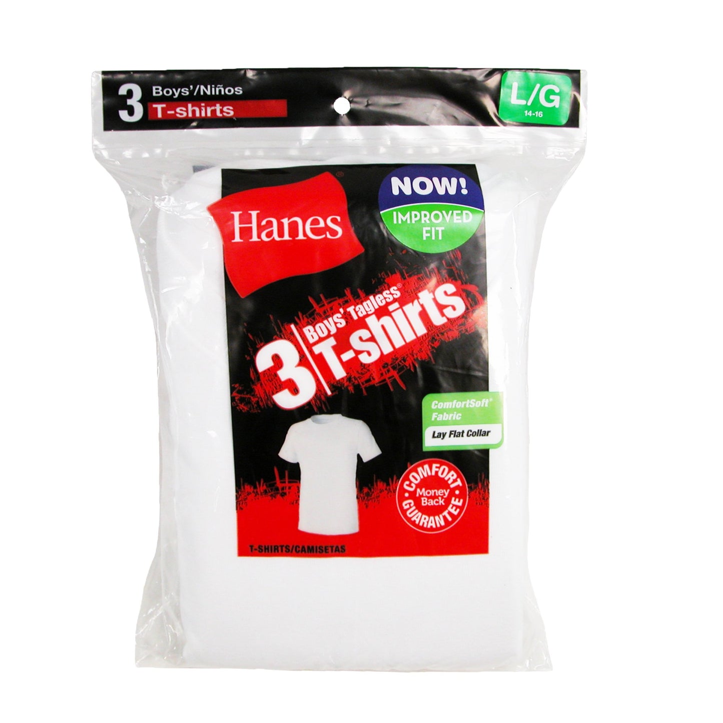 Hanes Boys ComfortSoft Crewneck T-Shirt 3 Pack, White - Medium (10-12)