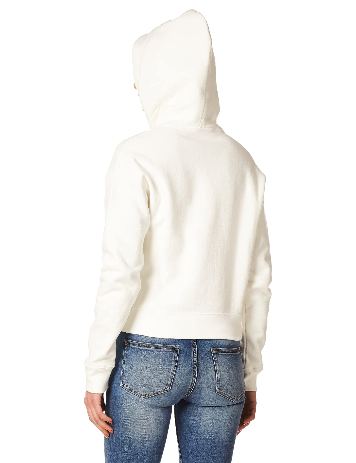 Champion Women's Reverse Weave Hoodie, Script Logo, White-Y07781, Small