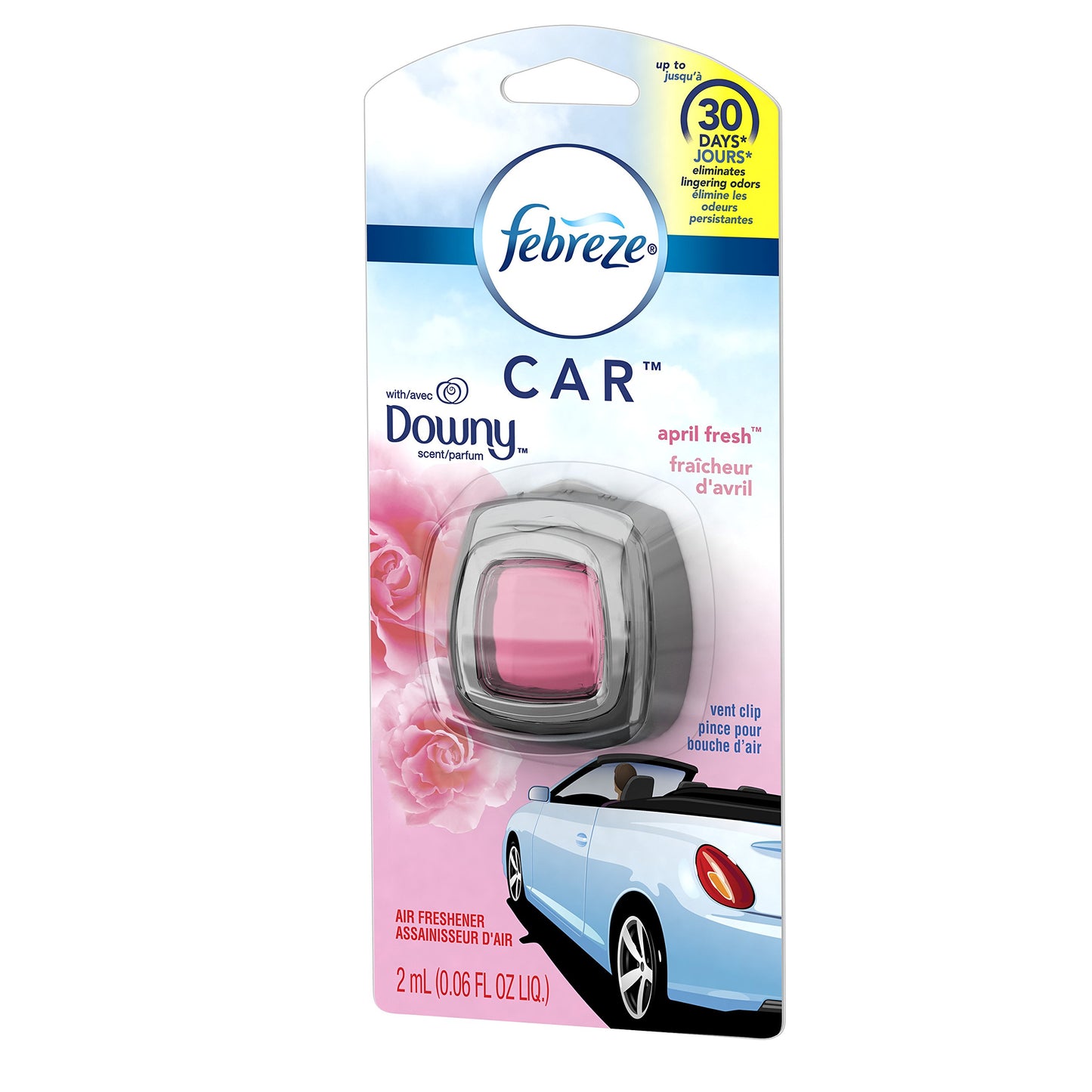 Febreze Car Odor-Eliminating Air Freshener, Downy April Fresh scent, 2 count (Pack of 4)