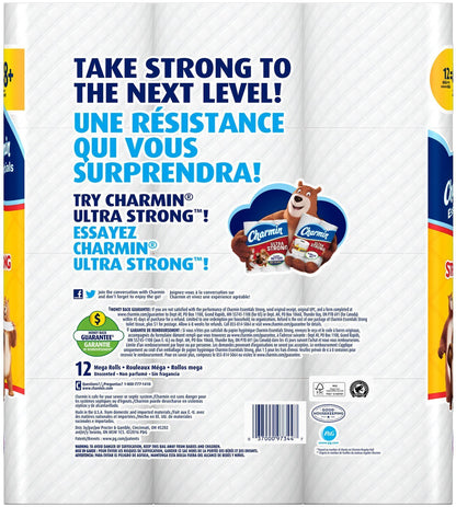 Charmin Essentials Strong Toilet Paper, Bath Tissue, Mega Roll, 12 Count