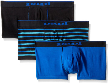 papi Stylish Brazilian Solid and Print Trunks (3-Pack of Men's Underwear), Black/Cobalt/Blue, Medium