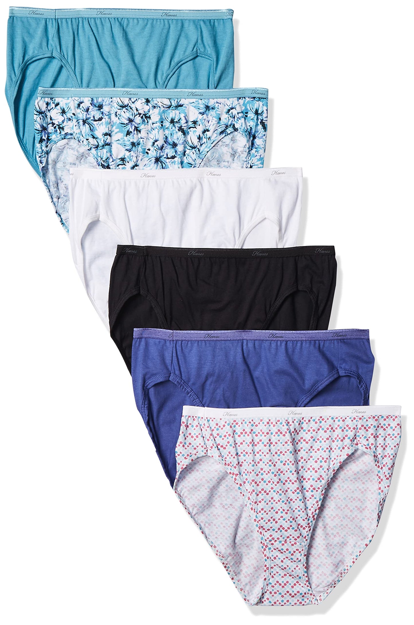 Womens Hanes 6 Pair Cotton Hi-Cut Panties - PP43WB (Assoretd Prints, 5)