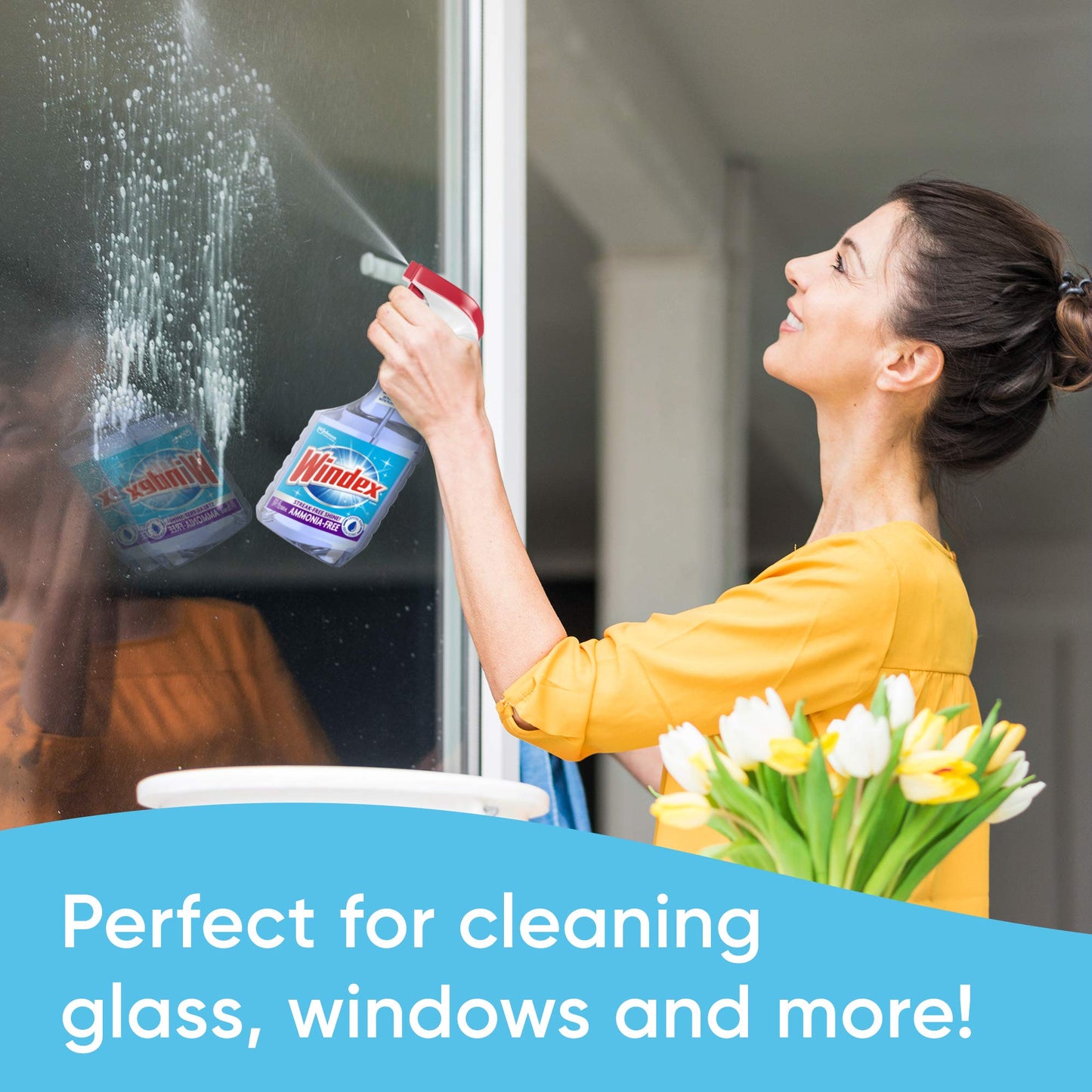 Windex Glass and Window Cleaner Spray Bottle, Ammonia Free, Bottle Made from 100% Recovered Coastal Plastic, Surface Cleaning Spray, Crystal Rain Scent, 32 Fl Oz