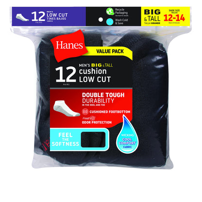 Hanes Men's Double Low Cut Socks 12-Pair Pack, Available in Big & Tall