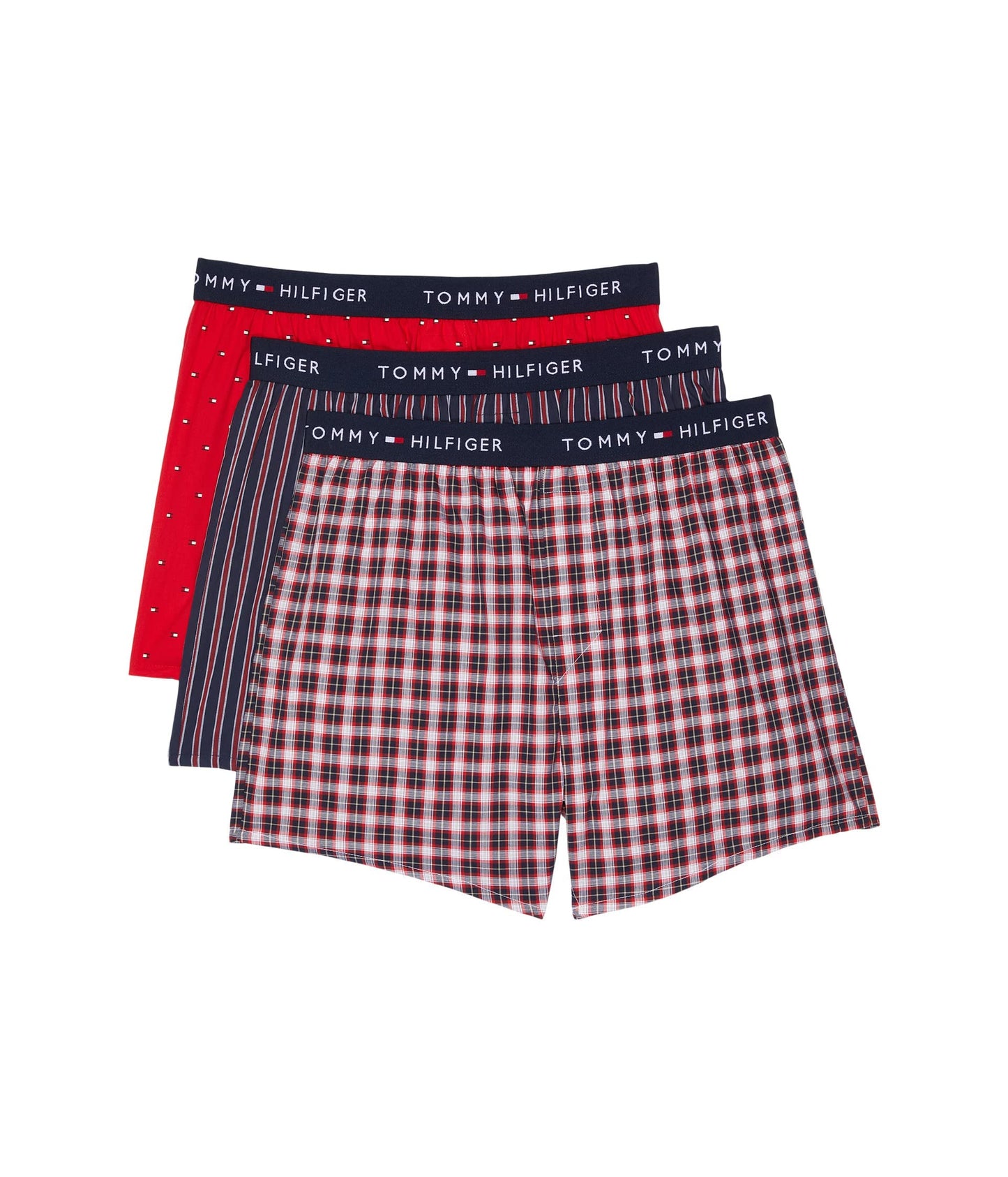 Tommy Hilfiger Men's Underwear Multipack Cotton Classics Slim Fit Woven Boxers, Red Multi, X-Large