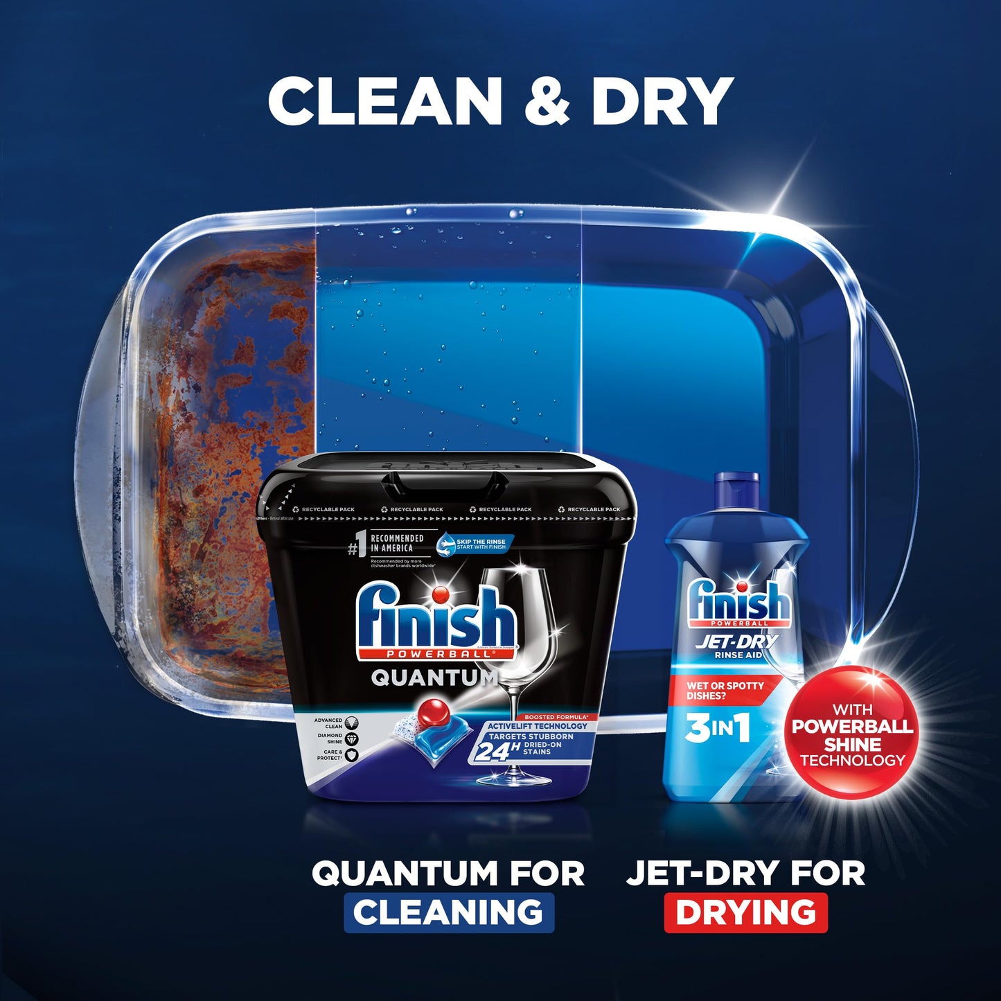 FINISH Quantum Powerball, Dishwasher Pods, Dishwasher Detergent Liquid, Dishwasher Soap, Advanced Clean & Shine, 64ct Dishwasher Tablets