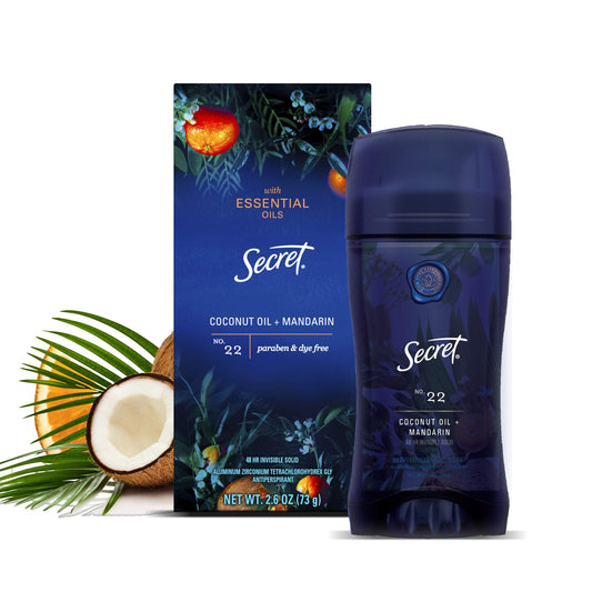 Secret Antiperspirant Deodorant for Women With Pure Essential Oils, Paraben Free, Coconut Oil & Mandarin Scent, 2.6 Oz