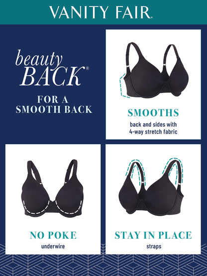 Vanity Fair Women's Plus Size Full Figure Beauty Back Smoothing Bra with Lace, 4-Way Stretch Fabric, Lightly Lined Cups up to DD, Champagne, 42C