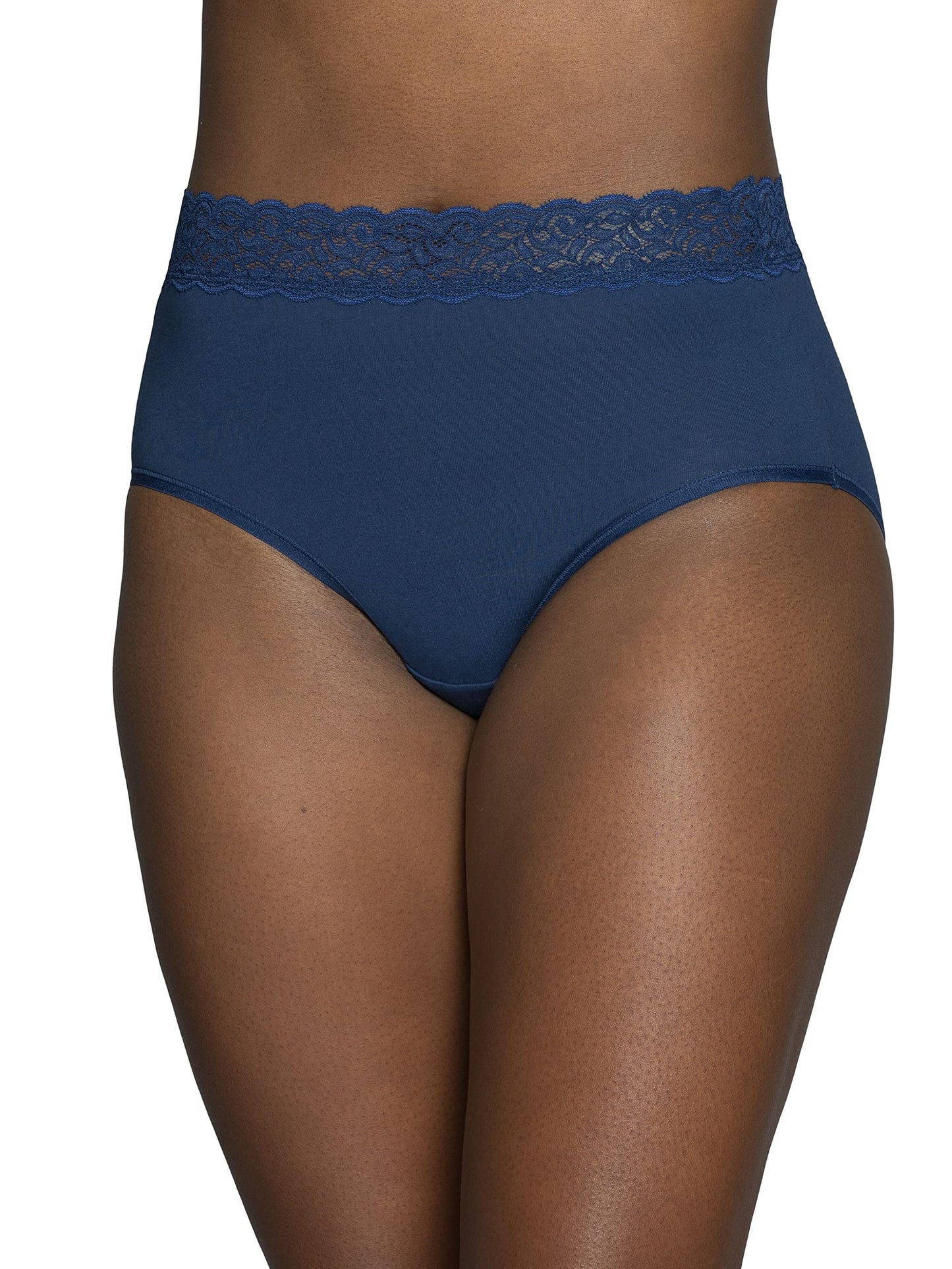 Vanity Fair Women's Flattering Lace Cotton Stretch Panties, Hi Cut-Heather Grey, 9