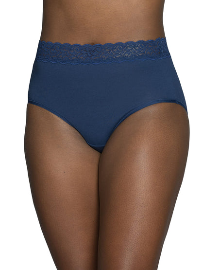 Vanity Fair Women's Flattering Lace Cotton Stretch Panties, Hi Cut-Heather Grey, 9
