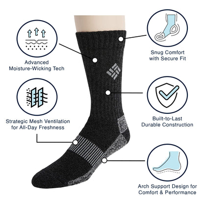 Columbia Men's 4 Pack Moisture Control Crew Socks | Brown/Khaki | Mens 6-12