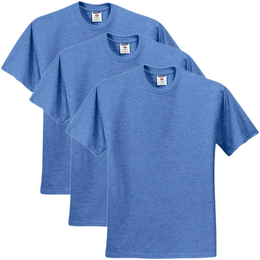 Jerzees Men's Black Heather Adult Short Sleeve Tee 3 Pack, Vintage Blue, Medium