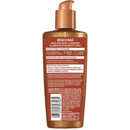 L'Oreal Paris Makeup Summer Belle Makeup, Beach Bae Face & Body Liquid Luminizer, Light to Medium, 3.9 fl. oz.
