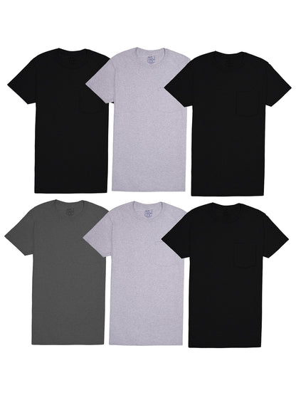 Fruit of the Loom Men's Eversoft Cotton Stay Tucked Crew T-Shirt, Regular-6 Pack Black/Grey, x_l