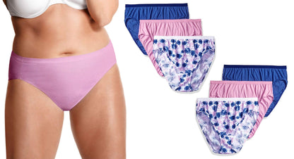6 Pack of Hanes Women's JMS Core Cotton Hi-Cut Panty with Wicking, Assorted 2, 3X-Large