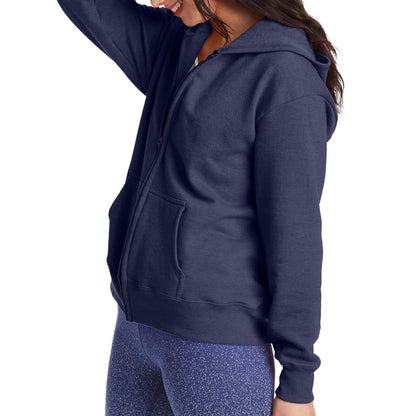 Hanes Women's EcoSmart Full-Zip Hoodie Sweatshirt, Navy Heather, Medium