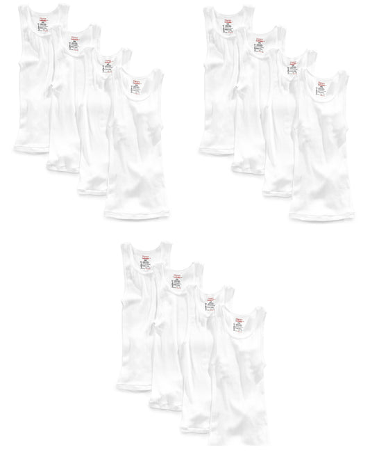 Hanes Men's 12 Pack A-Shirts Classic Tagless Tanks - White - Medium