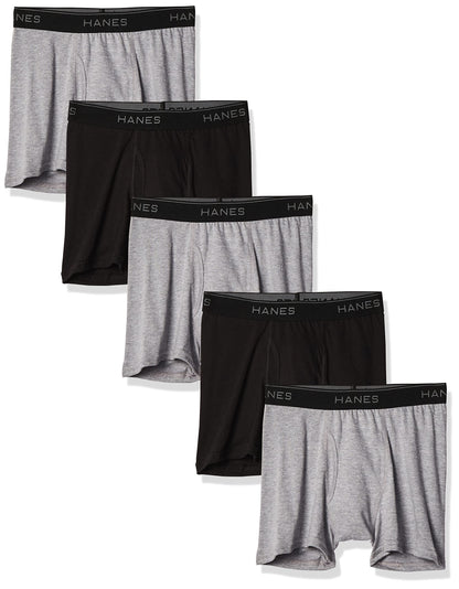 Hanes Ultimate Boys' 5-Pack Boxer Briefs, Blue/Red/Black Assorted, Medium