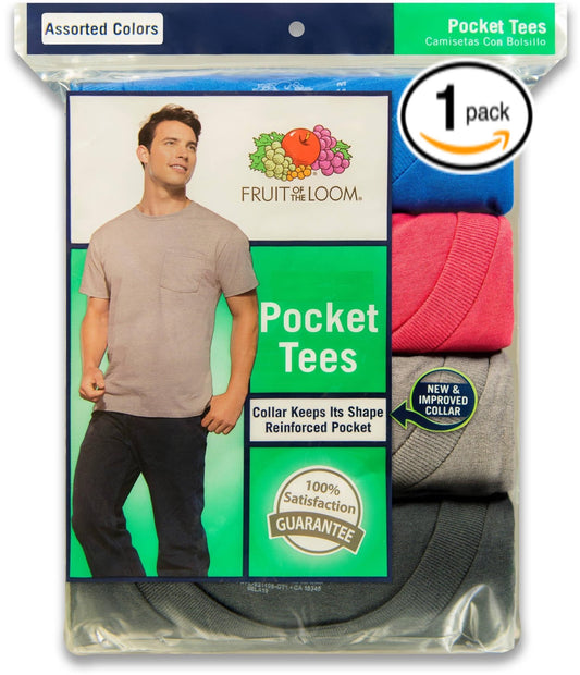 Fruit of the Loom Mens 1Pack Assorted Pocket Crewneck T-Shirts Undershirts L