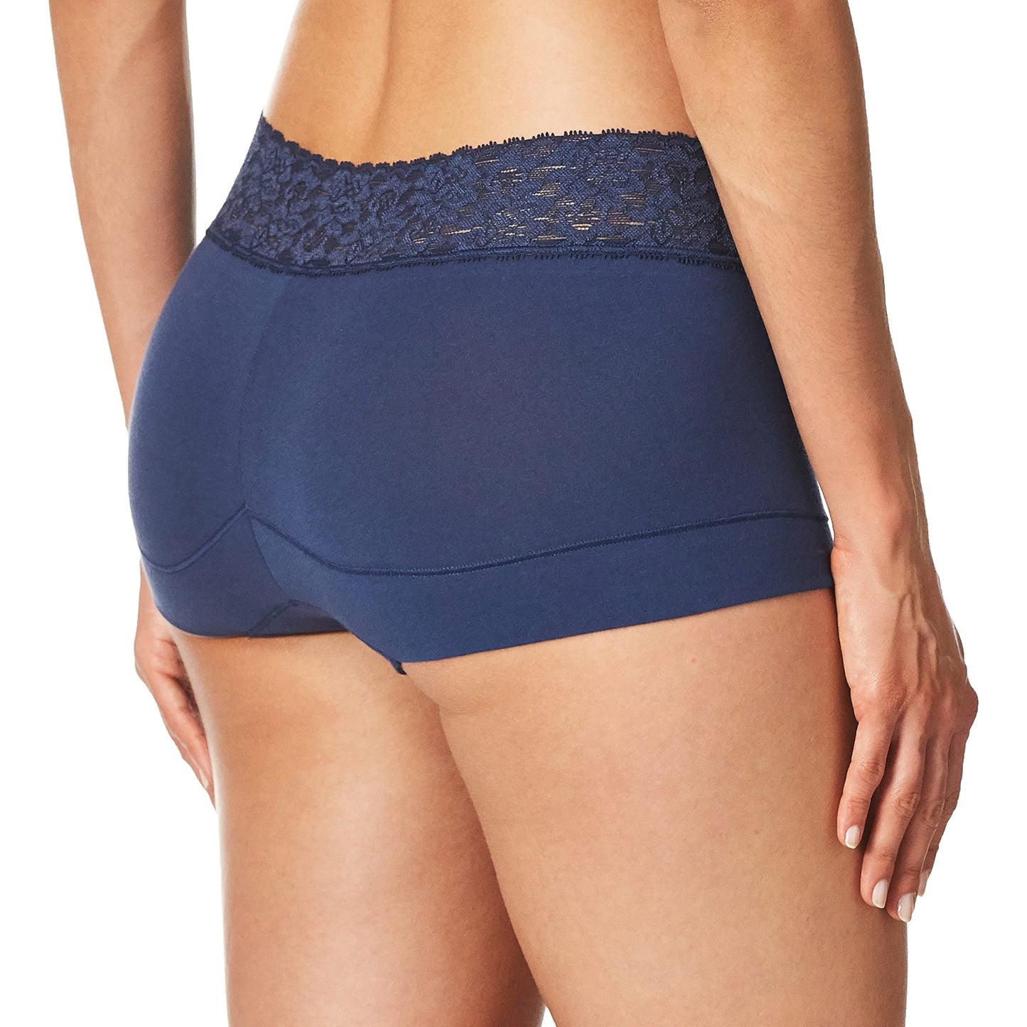 Maidenform Women's Cotton Underwear with Lace, Full Coverage Boyshorts Panties, Navy, 5